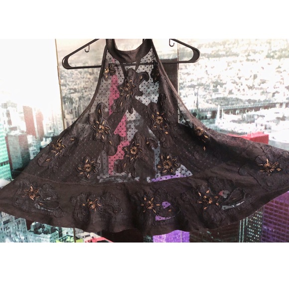 embroidered + beaded mesh halter top - Picture 2 of 4